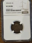 1914‑D Lincoln Wheat Cent NGC VF20 BN Key Date Better Grade