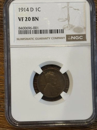 1914‑D Lincoln Wheat Cent NGC VF20 BN Key Date Better Grade