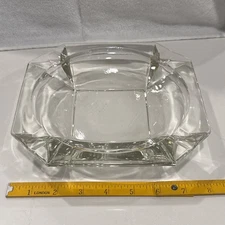 Vintage ash tray large heavy 8" octagon square clear glass cigar cigarette