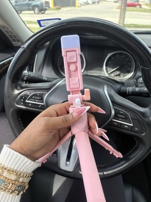 Versatile Pink Selfie Stick & Tripod with Remote & Light - Up to 117cm Extension
