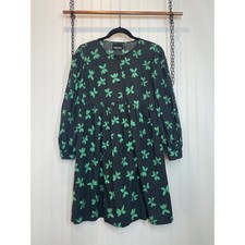 ASOS Pieces Floral Mini Smock Babydoll Dress in Black & Green Long Sleeve Size M