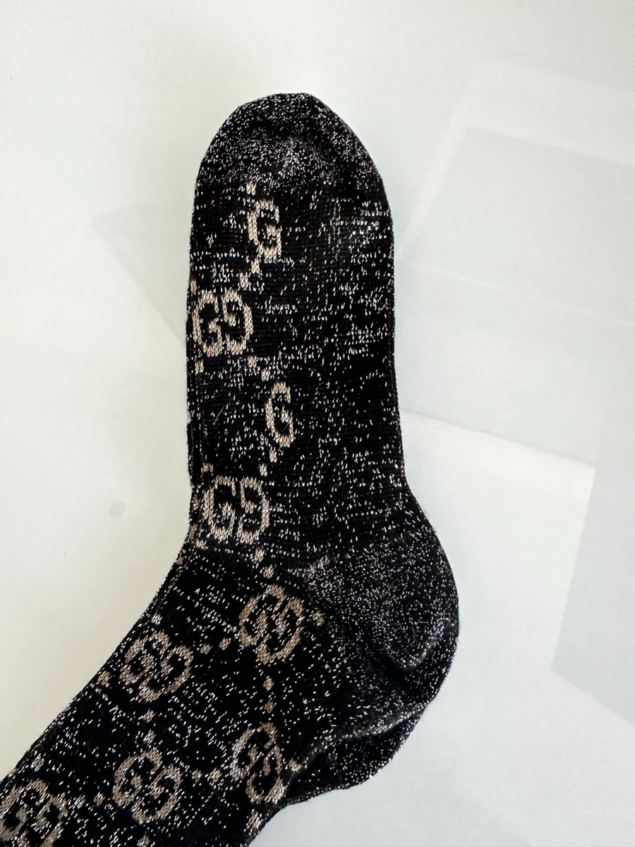 Gucci Lurex GG Motif Socks – Black & Grey – Size M | eBay