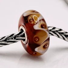TROLLBEADS Amber Glass & Cream Bubbles Unique LAA 925S New Condition