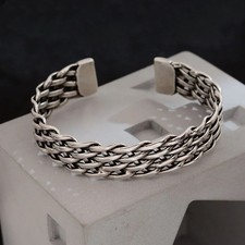 Solid 925 Sterling Silver Mens Heavy Woven Torque Bangle Cuff Bracelet UK NEW