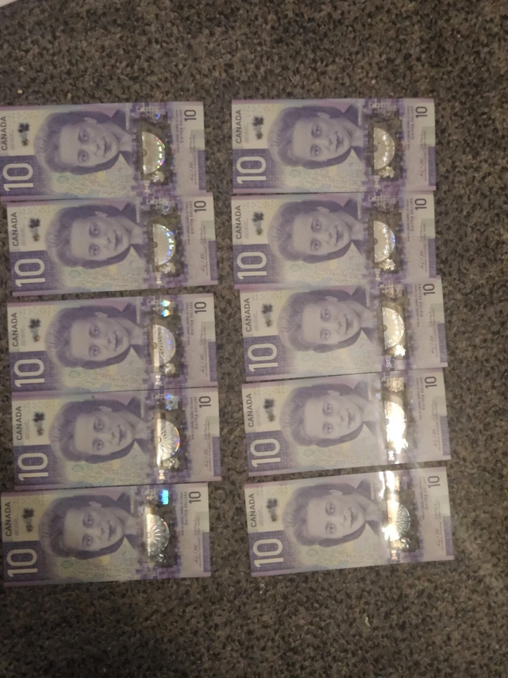 Sequential lot of 10× 2018 canadian 10 dollar bills - AU-UNC condition - Image 2 of 4