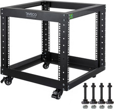 9U Open Frame Server Rack with Casters- Heavy Duty 4 Post Quick Assembly 19-Inch