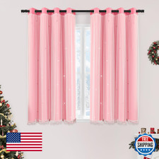 XiDi Pink Blackout Curtains with Sheer for Girls Bedroom 2 Panels W34 x L63