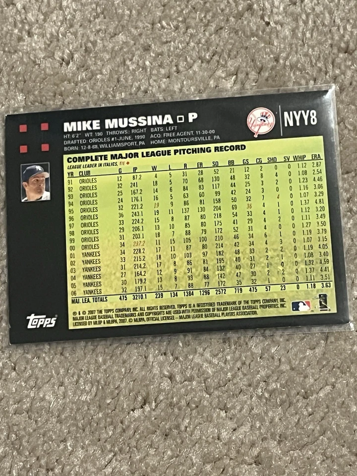 Topps 2007 autografiado auténtico - Mike Mussina #452 Foto 2 de 2