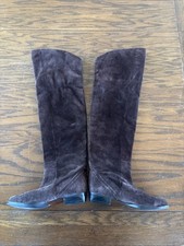 Women  s Vintage Saks Fifth Avenue Brown Tall Suede Knee High Boots 6.5 M Italy