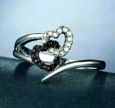 Rundschliff Lab Created schwarzer Diamant 2 kt 14 kt Weißgold plattiert Damen Herz Ring