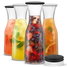Glass Carafe with Lid, Set of 4 – 1 Liter Glass Pitcher for Mimosa Bar, Water...