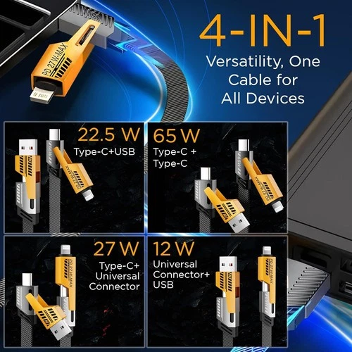 4 in 1 Multi USB PD Charger Charging Cable Cord For iPhone USB C Samsung Android - Picture 2 of 8