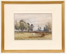 William Mark Fisher RA (1841-1923) - 1876 Watercolour, Cattle in Rural Scene