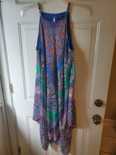 MSK Bandana Dress Midi Handkerchief Hem Sz L resort beach boho blue green