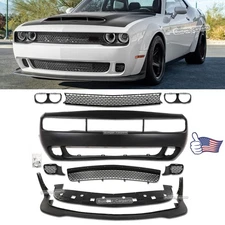 Front Bumper Kit 9pc For 2015-2023 Dodge Challenger Hellcat Style w/Grille Lip