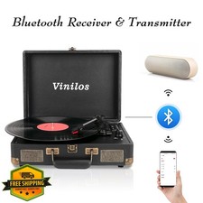 Vinyl Record Player Bluetooth Portable Turntable Suitcase Design USB Recordin...