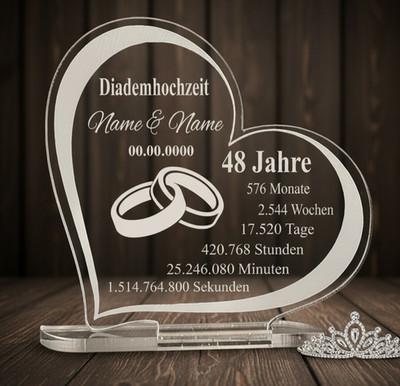 Geschenk Diademhochzeit Hochzeitstag Gravur Größe wählbar 48 Jahre Geschenk