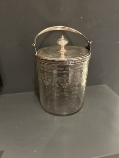 Etched Glass Vintage Jam Pot With Silver Lid