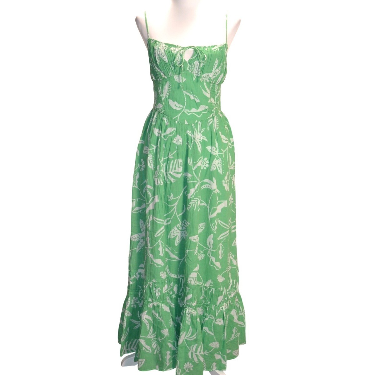 American Eagle Maxi Dress Womens Small Green Tropical Floral Smocked Summer  | eBay