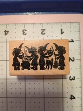 New rubber Wood stamp Halloween coven Cat Broom Cauldron Pumpkin Spell Curse
