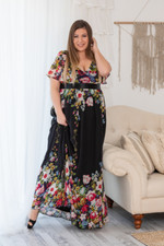 🔥🔥MASSIVE SALE🔥🔥Plus Size (16) Flower BLACK Ruffle Maxi Dress 💯BEAUTIFUL💯
