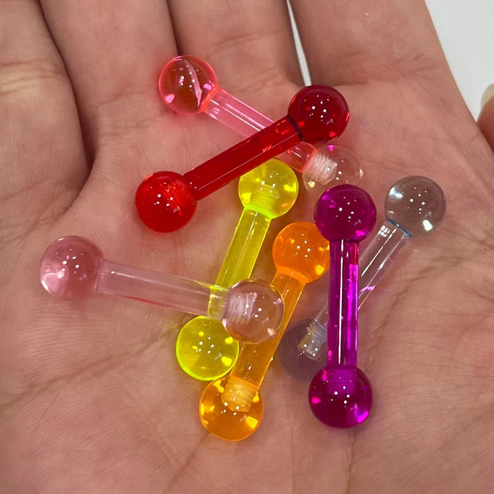 UV Acrylic Straight Barbell 6G Tongue Ring 5/8" Inch (15mm) Piercing Bar 6 Gauge - Image 2 of 2