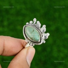 Gift For Her Natural Tibetan Turquoise Statement Adjustable Ring 925 Silver