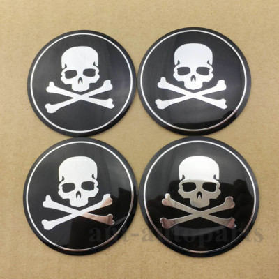 4pcs 56mm Metal Skull Bone Car Wheel Center Hub Cap Badge Emblem Decal Sticker