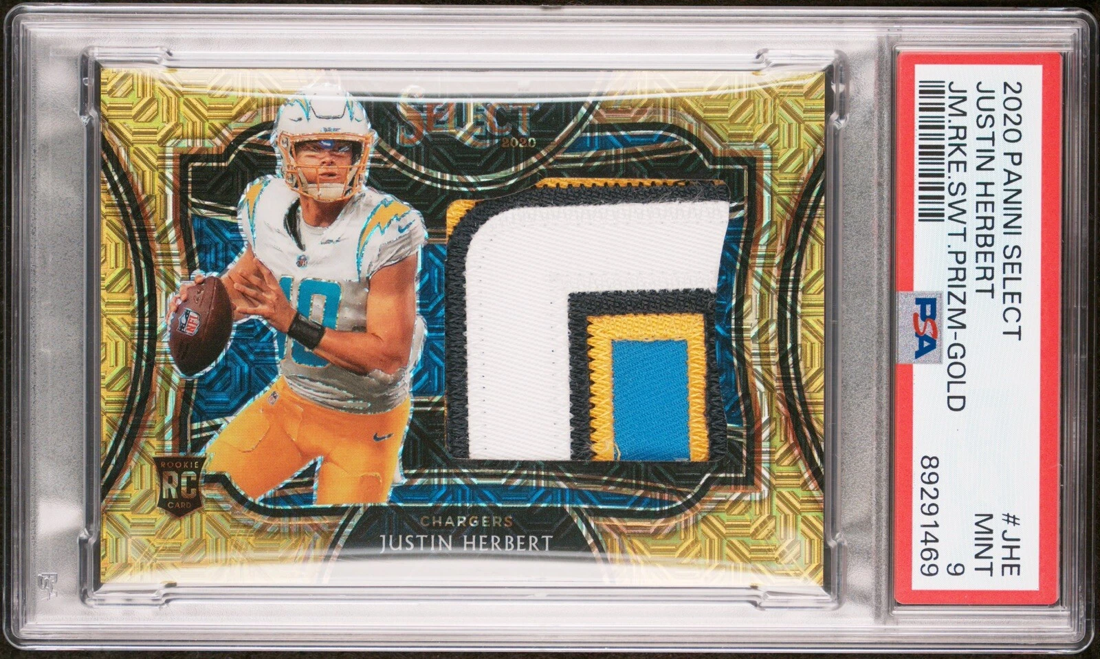 Justin Herbert Panini Select Jumbo Rookie Swatch Prizm #JHE Gold