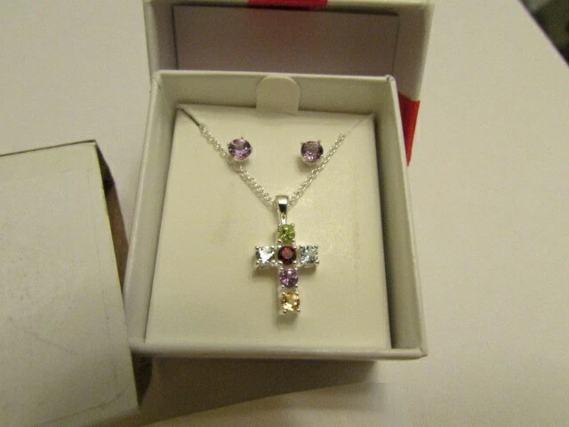 Nuevo Collar Sevilla Cruz Plata Multicolor Piedras Plata Esterlina JB-6 #56 Foto 2 de 4