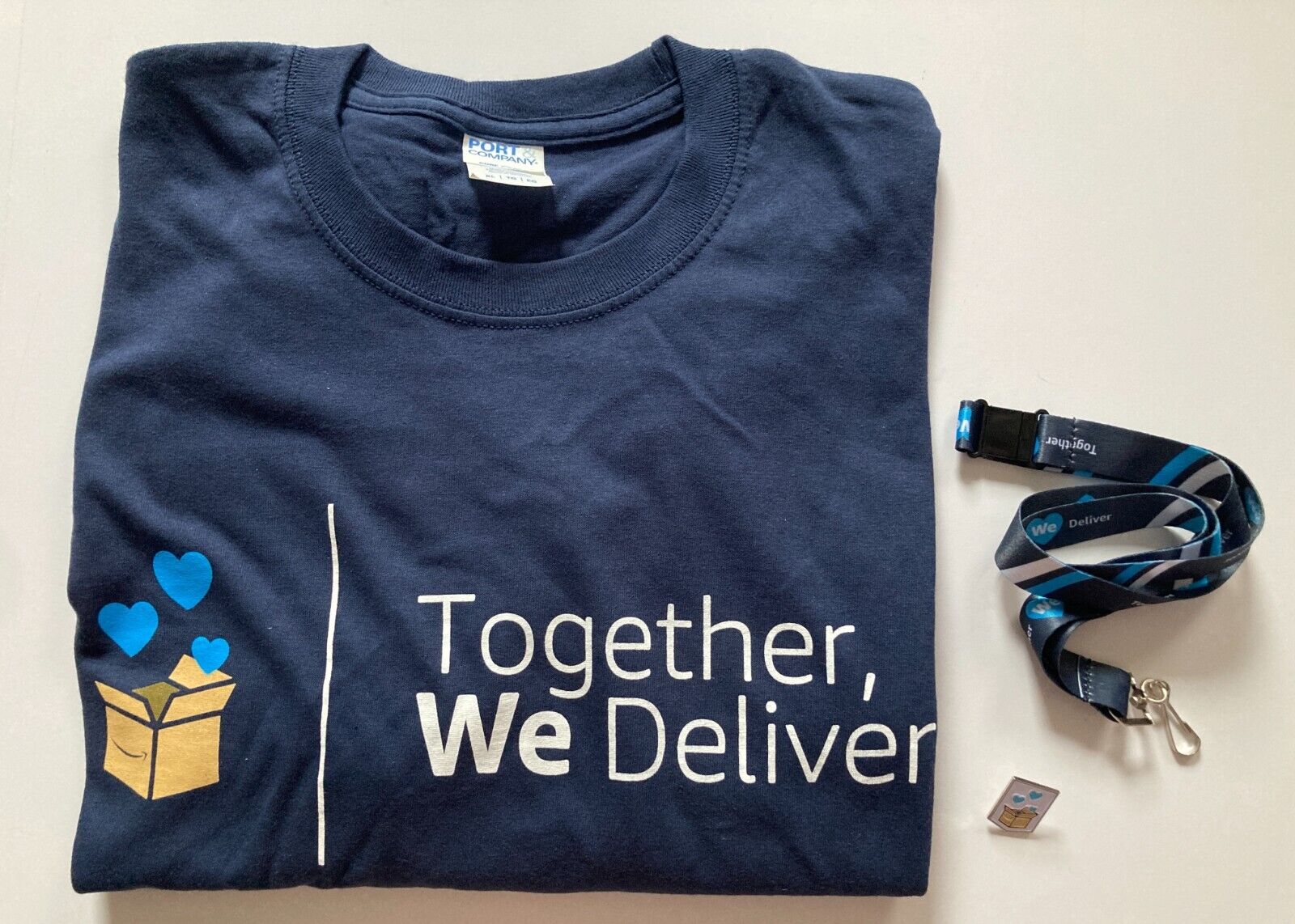 Lot of 3 Amazon Employee 2022 Together We Deliver Unisex Tee Shirt Pin & Lanyard