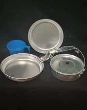 Quality 5 Pc. Aluminum Mess Kit - Fry Pan Plate Saucepan w Lid + Cup