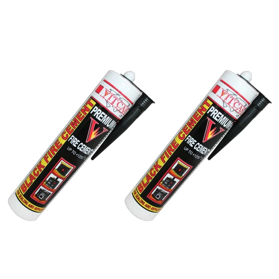 VITCAS Black Fire Cement 1250 C - Two Pack - 310ml for Fireplace, Stove, Boilers etc