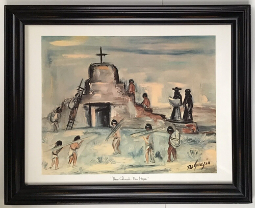 Vtg 1976 Ted DeGrazia Signed Print New Church New Hope Adobe Print Frame 17x21