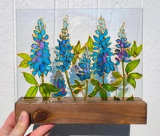 Suncatcher Window Texas Bluebonnet, Meadow flowers Wild flowers glass painting,