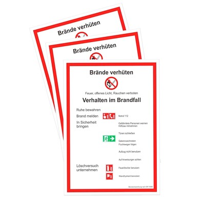 3x Brandschutzordnung Teil A Brände verhüten DIN 14096 Aushang | 210x297mm