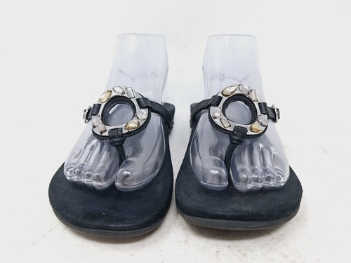 Vionic Womens Ricci Size 6 Black Silver Leather Thong Sandals Flip Flops - Picture 4 of 9