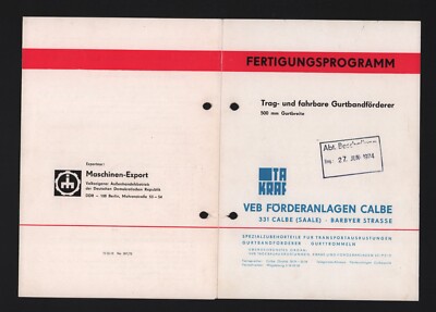 CALBE/SAALE, Prospekt 1972, VEB Förder-Anlagen Calbe Trag-fahrbare Gurtbandförde