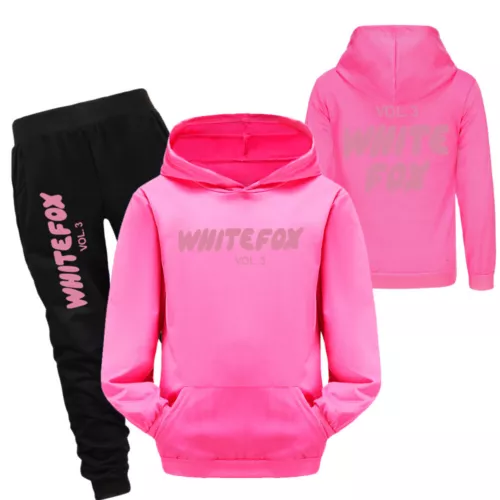 Kids Casual Hoodie Trousers Tracksuit Set White Print Fox Jumper Top+Pants Suits - Picture 36 of 37