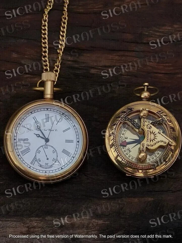 Antique Vintage Elgin Brass Pocket Watch With Brass Pocket Sundial Compass Gift. - Image 2 of 4