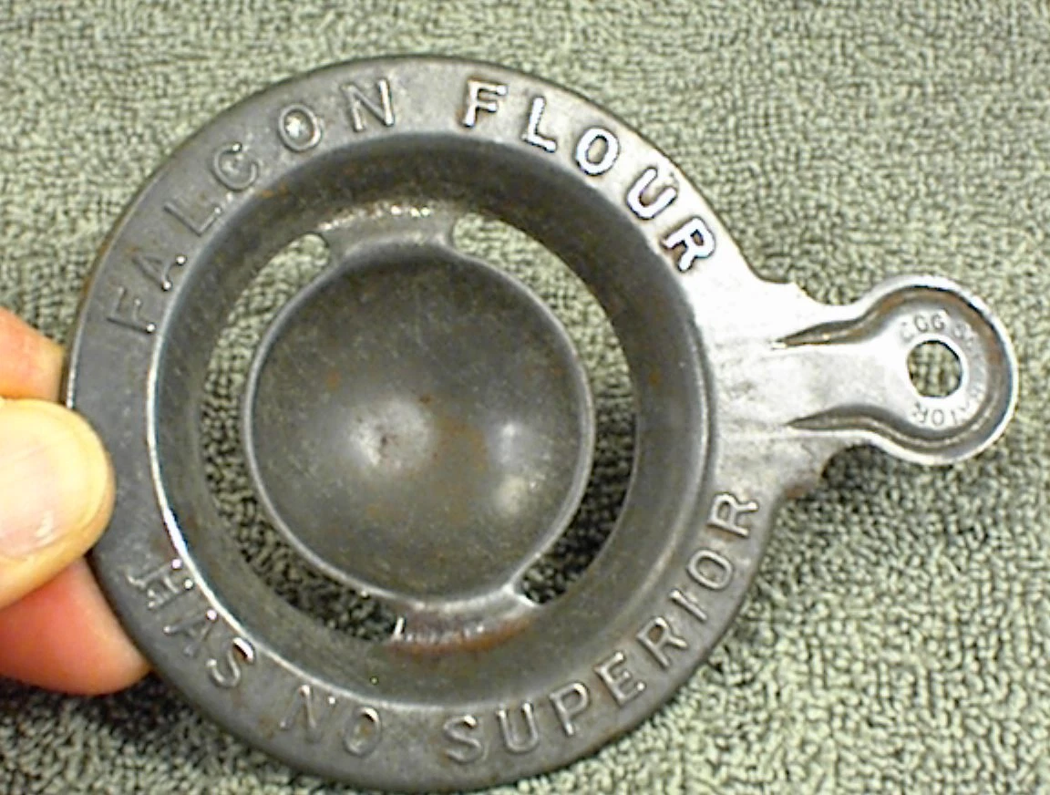 VINTAGE TIN EGG SEPARATOR FALCON FLOUR HAS NO SUPERIOR KITCHEN COOKING BAKING