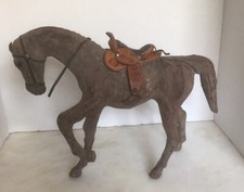 Vintage Leather Wrapped Horse With Saddle 13 x 11 x 4.5 Flawed