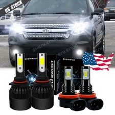 For Ford Explorer 2011-2015 4x LED Headlight Hi/Lo +Fog Light Bulbs Combo Kit