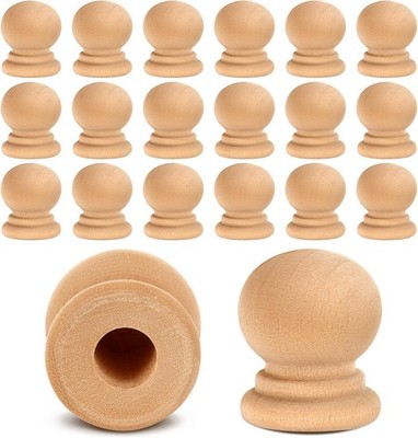 Pinkunn 50 Pcs Wood Finials Dowel Rods Caps 3/4 Inch Tall Classic Ball, wood 