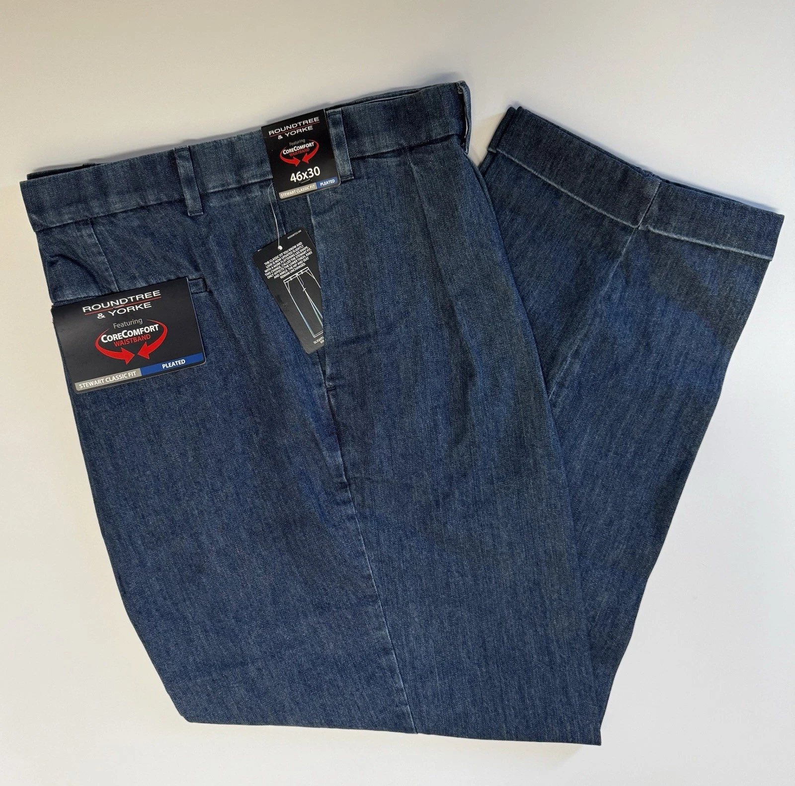 Roundtree & Yorke Core Comfort Indigo Denim Jeans Pants Pleated 46x30 NWT
Opens in a new window or t