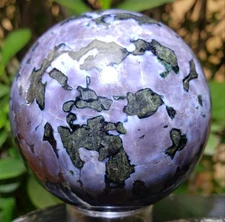 2.6" Indigo Gabbro Mystic Merlinite Blizzard Stone Crystal Sphere Orb Ball, 463g