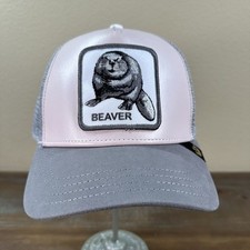 New Goorin Bros Beaver Leather Trucker Hat Ltd Edition Pink Grey Adjustable OS