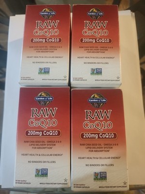 Lot Of 4 Garden of Life RAW CoQ10 200mg 4 X 60 Vegan Capsules New Expires 2/2027