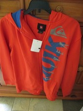 NWT Quiksilver Boys Orange  Blue Hoodie Zip Up Sweatshirt Size Large, L  42