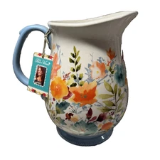 NWT The Pioneer Woman Large Pitcher Serving Stoneware Willow Vase 3.2 qt Floral